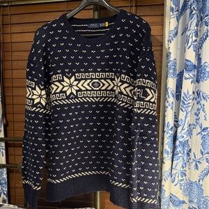 Navy and White Patterned Sweater
